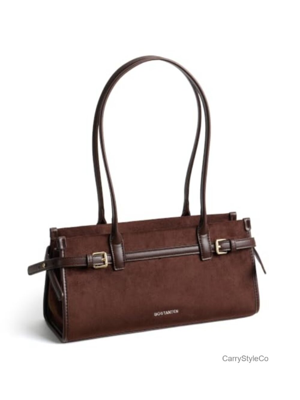 Vintage Suede East West Shoulder Bag with Textured Strap, Lightweight Design,